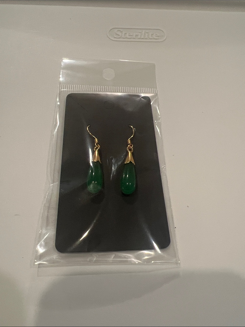 Gold-Tone Green Teardrop Dangle Earrings - Women Jewelry